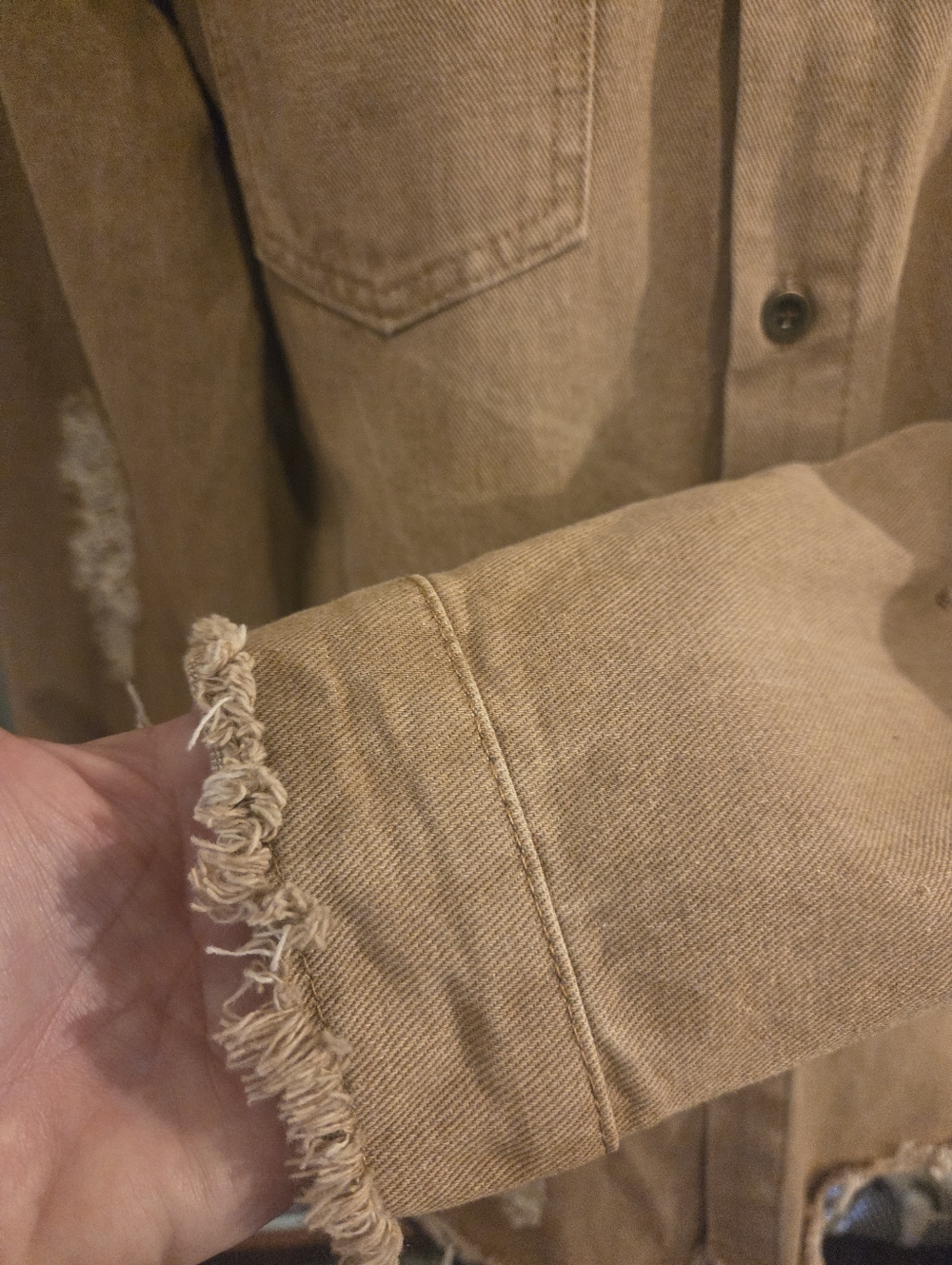 Manfinity Roughcore Men's Ripped, Frayed Denim Shirt - Picture 2 of 4